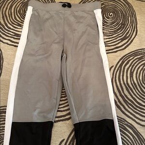 Gray and Black Athletic Pants with White Stripes